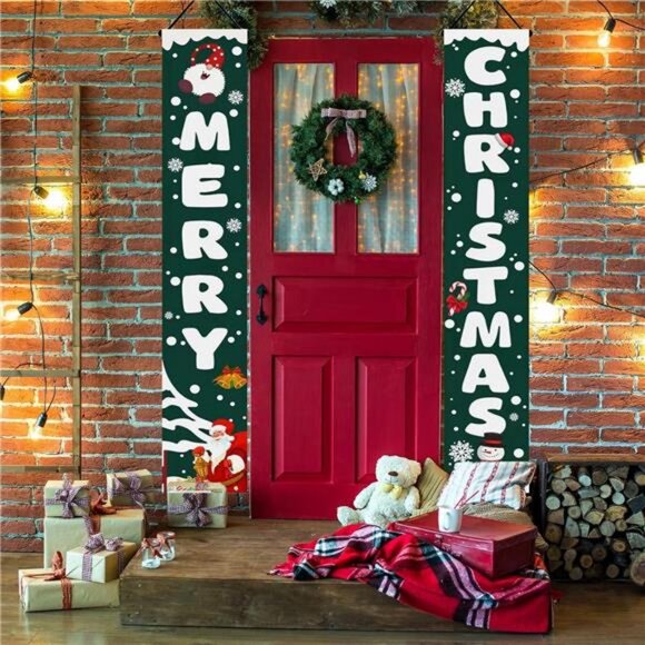 Christmas Banner, Christmas Porch Sign Set Green Banners - Extra Large 71"x12" - Picture 4 of 7